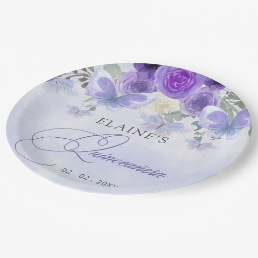 フローラ紫素朴薄紫蝶キンセアニェラ ペーパープレート (アングル)