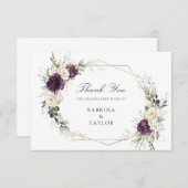 フローラ紫結婚緑のサンキューカード サンキューカード (正面/裏面)