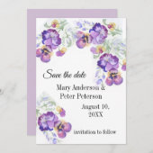 フローラ紫色のパンジーを保存 招待状 (正面/裏面)