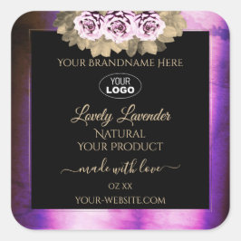 フローラ紫色の大理石の黒い製品ラベル追加ロゴ スクエアシール