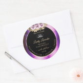 フローラ紫色の大理石の黒い製品ラベル追加ロゴ ラウンドシール (封筒)
