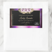 フローラ紫色の大理石の黒い製品ラベル追加ロゴ 長方形シール (バッグ)