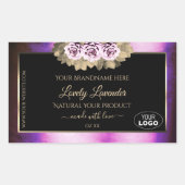 フローラ紫色の大理石の黒い製品ラベル追加ロゴ 長方形シール (正面)