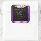 フローラ紫色の大理石フレームブラックプロダクトラベル スクエアシール (バッグ)