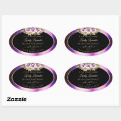 フローラ紫色の大理石フレームブラックプロダクトラベル 楕円形シール (シート)