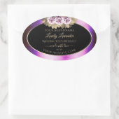 フローラ紫色の大理石フレームブラックプロダクトラベル 楕円形シール (バッグ)