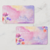 フローラ紫色の水彩個人用名刺 名刺 (正面/裏面)