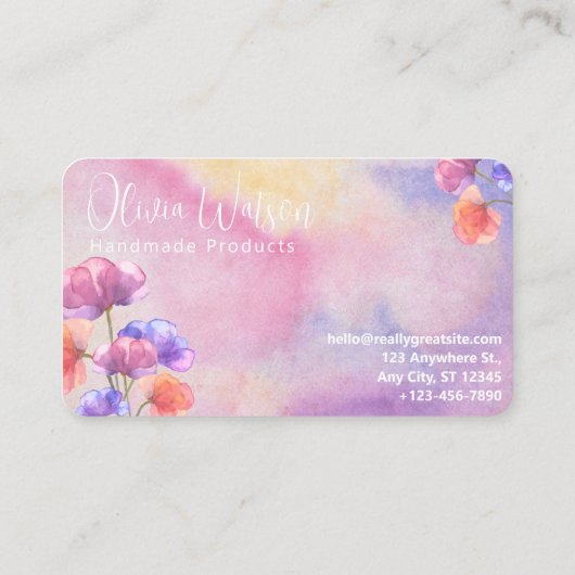 フローラ紫色の水彩個人用名刺 名刺 (裏面)