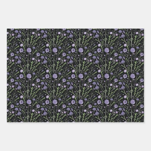 フローラ紫色の水色トリオデコップギフト ラッピングペーパーシート (正面2)