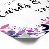 フローラ紫色の結婚式カードとギフトテーブルの看板 ポスター (角)