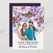 フローラ紫色の結婚水彩写真 セーブザデート (正面/裏面)