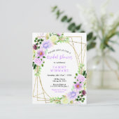 フローラ紫色の花と葉のブライダルシャワー ポストカード (スタンド正面)