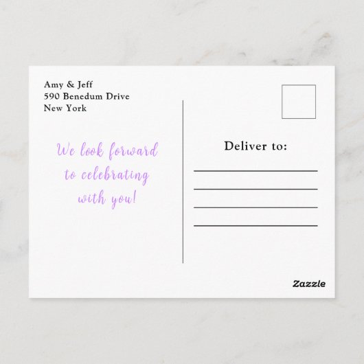 フローラ紫色の花と葉のブライダルシャワー ポストカード (裏面)