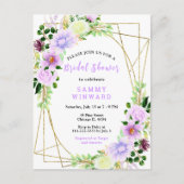 フローラ紫色の花と葉のブライダルシャワー ポストカード (正面)