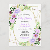 フローラ紫色の花と葉の赤ちゃんシャワー ポストカード (正面)