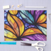 フローラ紫色の青い黄色のステンドグラスのデコパージュ 薄葉紙 (クラフト)