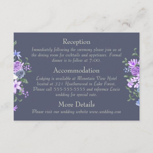 フローラ紫、グレーの書結婚道の詳細 エンクロージャーカード (正面)