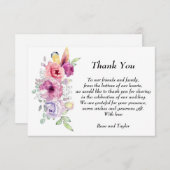 フローラ紫、紫およびピンクの水色の花 サンキューカード (正面/裏面)