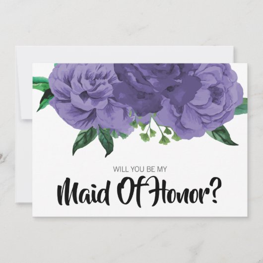 フローラ紫Beマイメイド・オブ・オーナー(花嫁付き添い人)カード 招待状 (正面)