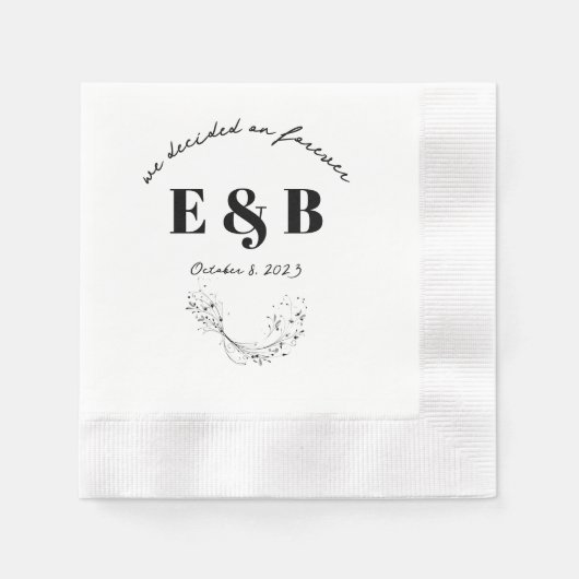 フローラ結婚のイニシャル及び日付 縁ありカクテルナプキン (正面)