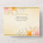 フローラ結婚のエレガント金ゴールドクリームの水色 オールインワン招待状 (裏面)