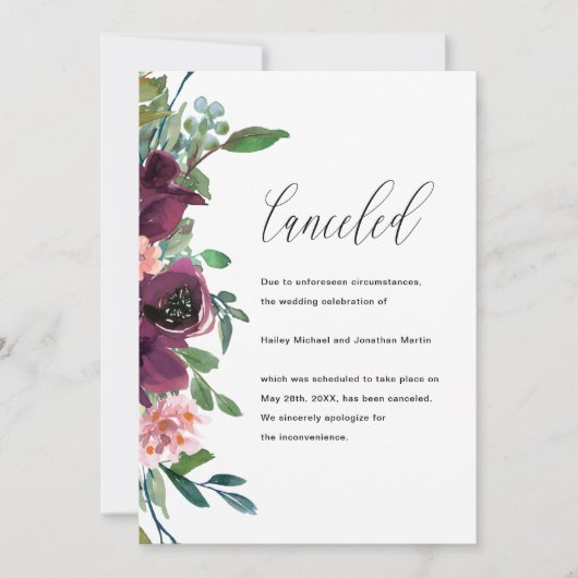 フローラ結婚のキャンセル発表 案内状 (正面)