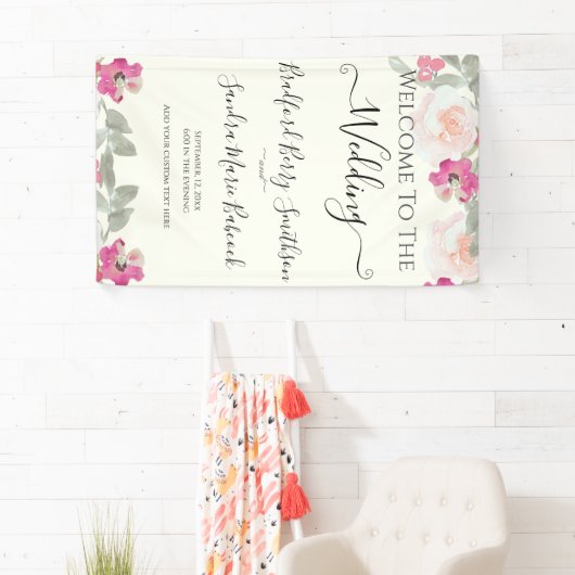 フローラ結婚のピンクのフローラ結婚の歓迎 横断幕 (インサイチュ)