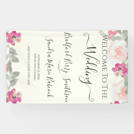 フローラ結婚のピンクのフローラ結婚の歓迎 横断幕 (横)