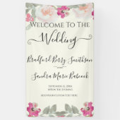 フローラ結婚のピンクのフローラ結婚の歓迎 横断幕 (縦)