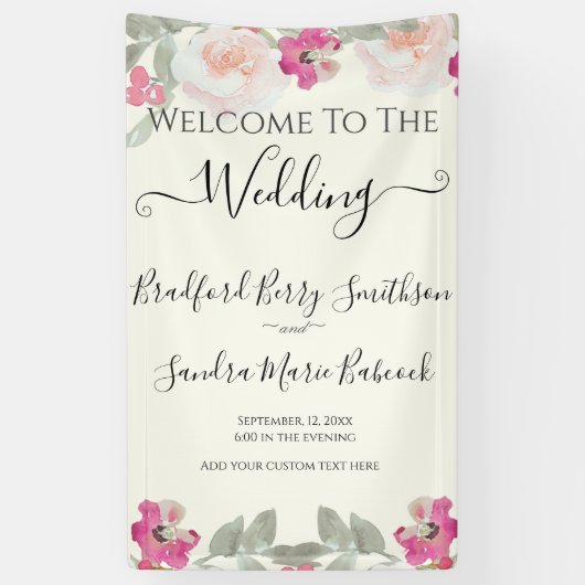 フローラ結婚のピンクのフローラ結婚の歓迎 横断幕 (縦)