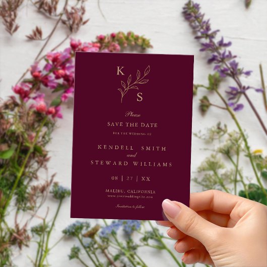 フローラ結婚のモノグラムのミニマルな日付を保存 セーブザデート