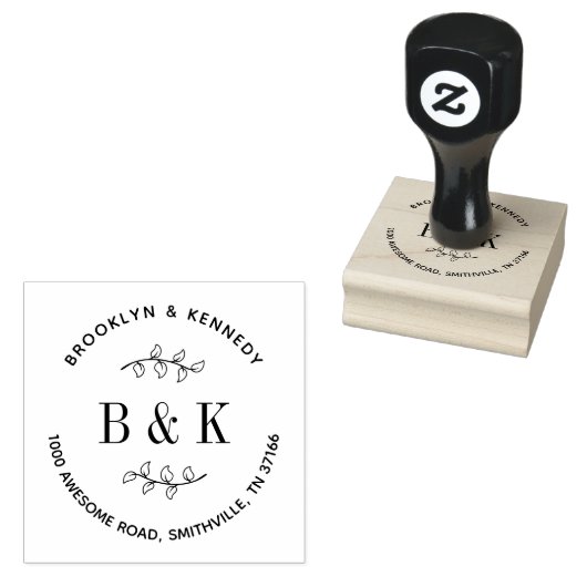 フローラ結婚のモノグラムカップル名差出人住所 ラバースタンプ (押印)