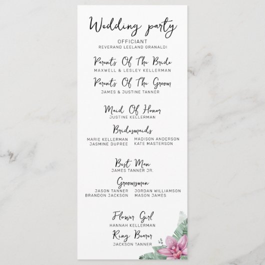 フローラ結婚の儀式 プログラム (裏面)