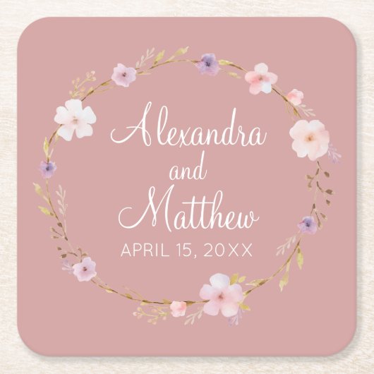 フローラ結婚の冠 スクエアペーパーコースター (正面)