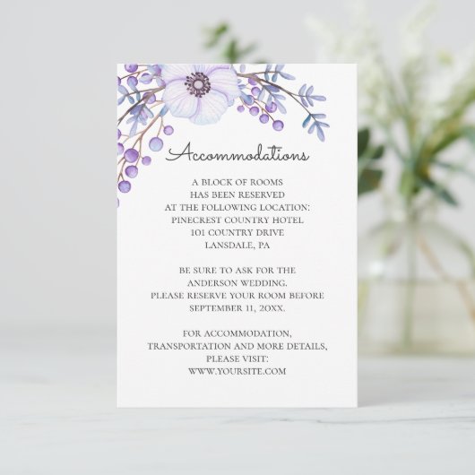 フローラ結婚の宿泊施設紫の花 エンクロージャーカード (スタンド正面)