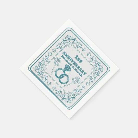 フローラ結婚の年のカスタマイズ可能な年 スタンダードカクテルナプキン (角)