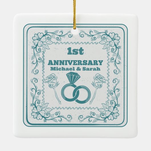 フローラ結婚の年のカスタマイズ可能な年 セラミックオーナメント (裏面)