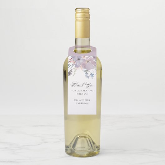 フローラ結婚の感謝していお前。水彩紫色の花 ボトルネックタグ (ボトル)