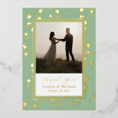 フローラ結婚の感謝2写真Sageグリーン金ゴールド 箔シーズンカード (正面)