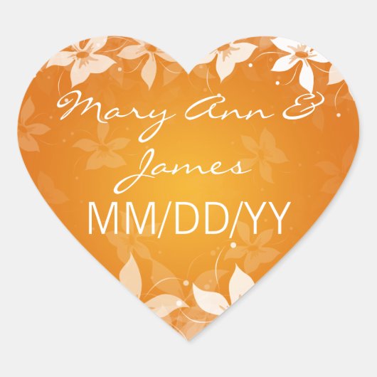 フローラ結婚の日付エキゾチック開花オレンジ ハートシール (正面)