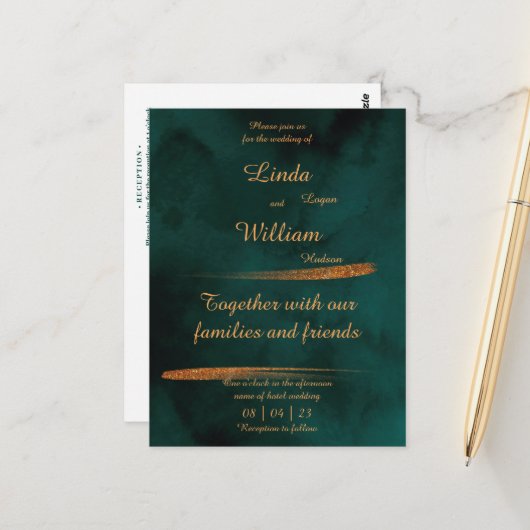 フローラ結婚の深いシーダークグリーンウォーター色 ポストカード (正面/裏面インサイチュ)