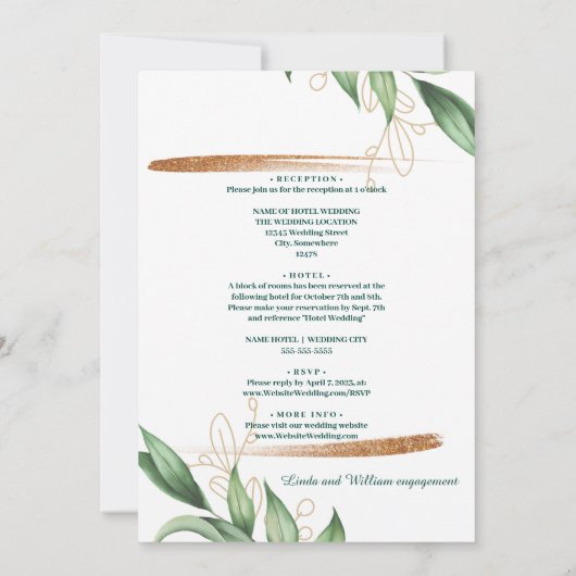 フローラ結婚の深いシーダークグリーンウォーター色 招待状 (裏面)