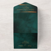 フローラ結婚の深い水の色ダークグリーンシー オールインワン招待状 (外側)