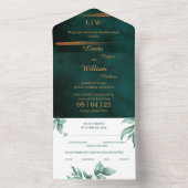 フローラ結婚の深い水の色ダークグリーンシー オールインワン招待状 (内側)