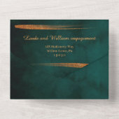 フローラ結婚の深い水の色ダークグリーンシー オールインワン招待状 (裏面)