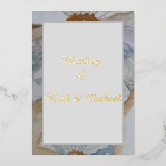 フローラ結婚の白と金ゴールドの招待 箔招待状 (正面)