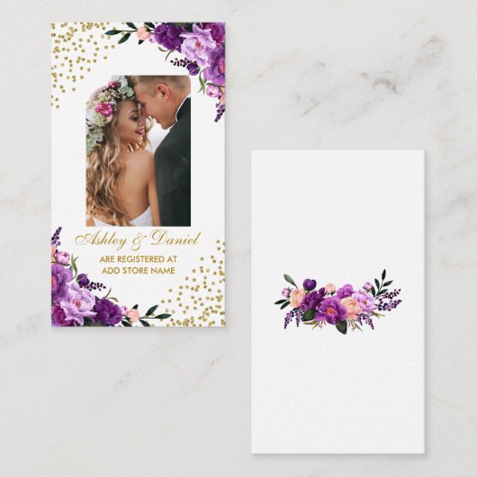 フローラ結婚の紫色の写真レジストリ挿入カードG エンクロージャーカード (正面/裏面)