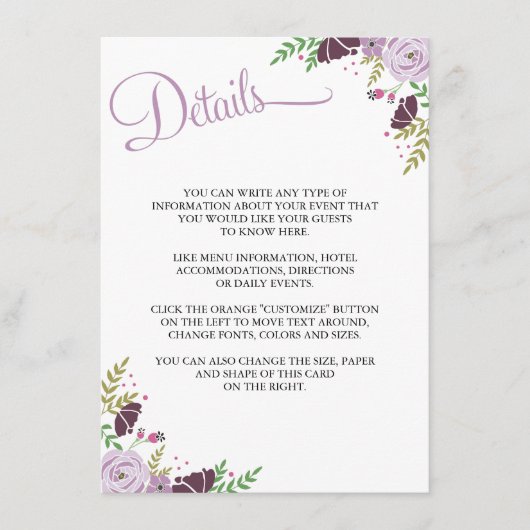フローラ結婚の詳細/情報カード|紫 エンクロージャーカード (正面)