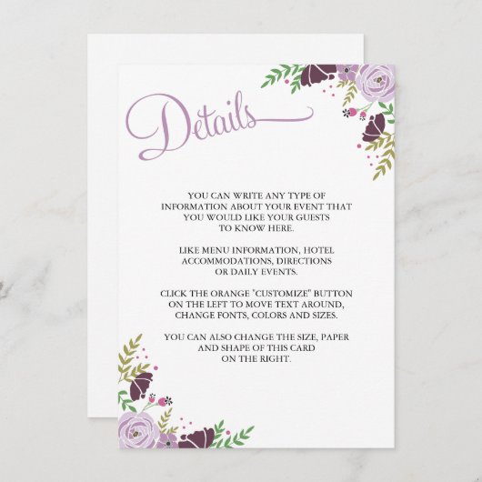 フローラ結婚の詳細/情報カード|紫 エンクロージャーカード (正面/裏面)