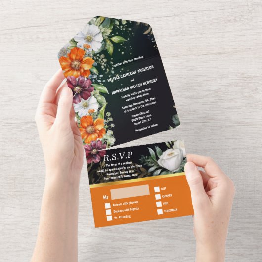 フローラ結婚の野花コスモスデイジーエレガント オールインワン招待状 (貼ってはがせる)